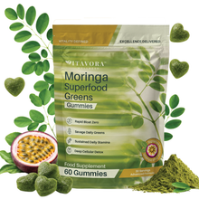 Vitavora Moringa Superfood Greens Gummies — 10:1 concentrated Moringa Oleifera leaf extract gummies with passion fruit flavour, for daily digestive and energy support.